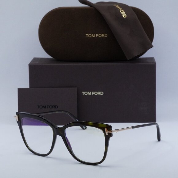 Tom Ford FT5704-B 052 Cat Eye Eyeglasses 54mm - Havana/Clear Blue Light Block - Picture 1 of 11